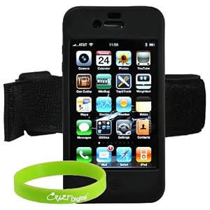 CrazyOnDigital Accessories Silicon Skin Case Protector with Armband for New Apple iPhone 4 4G HD 16GB 32GB Wireless Cell Phone
