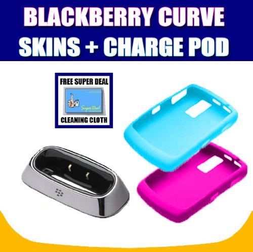 Blackberry Curve 8300 8310 8320 8330 Charging Pod + 2 Skins Accessory Kit with Exclusive FREE Complimentary Super Deal Micro Fiber Cleaning Cloth