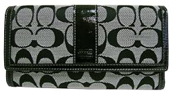 Coach Hamptons Signature Stripe Checkbook Wallet 6k13 Black White