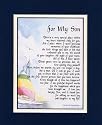 "For My Son" Touching 8x10 Framed Poem (Frame Is Solid Oak), Double-matted in Dark Green/Burgundy, And Enhanced With Watercolor Graphics.