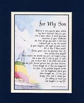 "For My Son" Touching 8x10 Framed Poem (Frame Is Solid Oak), Double-matted in Dark Green/Burgundy, And Enhanced With Watercolor Graphics.