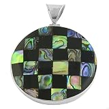 Rainbow Abalone, Black Onyx & 925 Sterling Silver Checkerboard Pendant