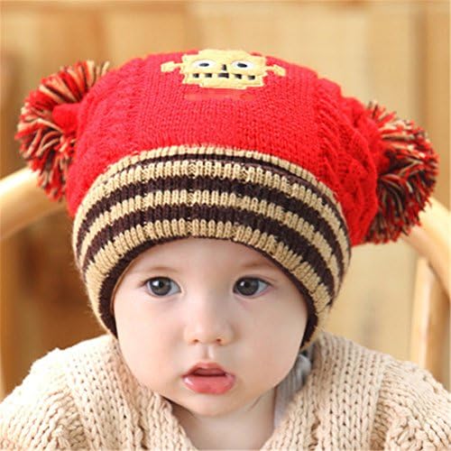 Everain Baby Robot Desgin Beanie Earmuff Wool Hat+A Free Switch Sticker(Red)
