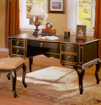 Classic Black Desk With Storage Drawers