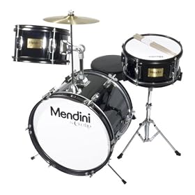 Mendini by Cecilio 3-Piece Black Junior Drum Set + Cymbals, Drumsticks & Adjustable Throne MJDS-3-BK