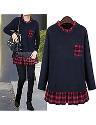 Pleated Colorblocking Plaid Print Cotton Summer Winter 2015  Dress