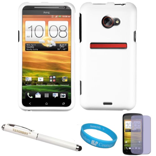 White 2 Piece Snap On Crystal Hard Case Protective Faceplate Cover for New HTC Evo 4G LTE Android Smartphone + Clear Screen Protector + VG Executive Laser Pointer Stylus Pen + SumacLife TM Wisdom Courage Wristband