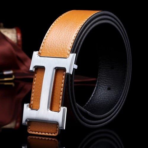 Swtz Fashion Leather Unisex Silver Buckle Belt Brown
