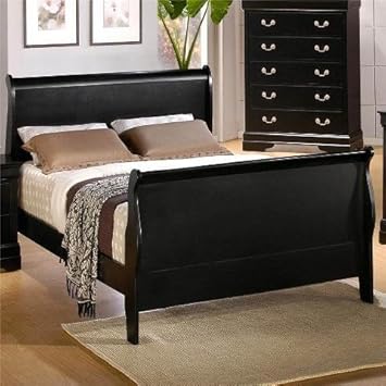 King Size Sleigh Bed Louis Philippe Style in Black Finish