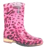 Unbranded Girls Gb8136kz Pink Slip On Pvc Animal Leopard Print Wellington Boots