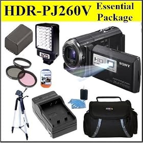 Sony HDR-PJ260V High Definition Handycam 8.9 MP Camcorder Essentials Package W/ Battery + Battery Charger + LED Video Light + Case + Tripod & Much More!!!