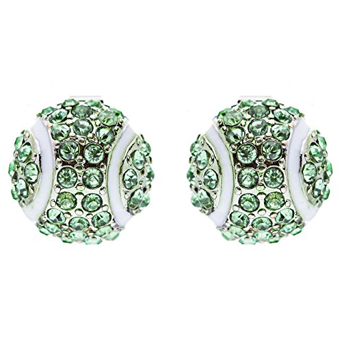 Sport Tennis Crystal Rhinestone 14mm Drop Stud Fashion Earrings Silver Green
