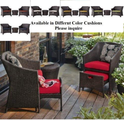 Outdoor 5 Pc Bistro Conversation Set Table Chairs Nesting Ottomans Cushions Resort Style Terrace