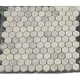 Italian White Marble Hexagon 1x1 Polished Mosaic Tiles on 12x12 Sheet for Backsplash, Shower Walls, Bathroom Floors