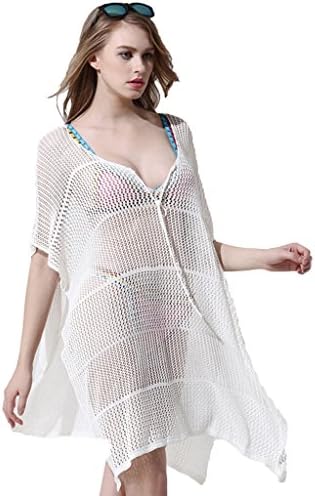 Roewe Womens Fashion White Chevron Openwork Design Beachwear Swimsuit Cover Up