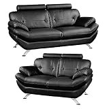 Lazio 3 + 2 Black Luxury Leather Sofas