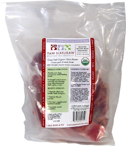 Paw Naturaw Organic Bison Bones, Small (2 to 4), Assorted Meaty Bones, 24-Ounce Bags (Pack of 6)