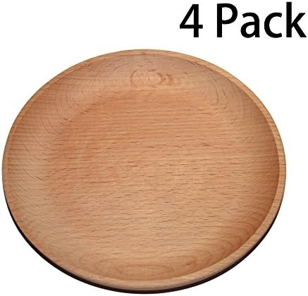 ZakkaShop Beech Wood Round Plates Unfinished Hardwood Plate 16cm Diameter, 4 Pack