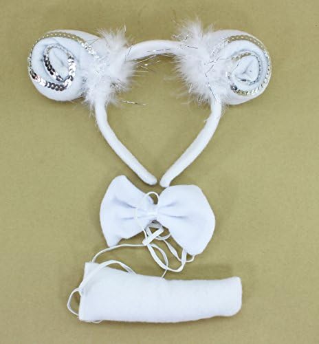 Cute Whitw Sheep Animal Ear Headband Christmas Party Costume Cartoon 3pc Set
