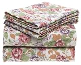 Melrose Home Floral Rose 150 GSM Heavy Cotton Flannel Sheet Set, Queen