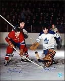 Jean Beliveau Vs Johnny Bower Dual Autographed/Hand Signed Original Six 16x20 Action Photo
