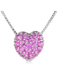 Sterling Silver and Created Pink Sapphire Heart Pendant Necklace, 18"
