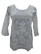 Womens Kurti Tunic Dress White Chikan Crochet Embroidered Boho Yoga Dress Medium Size