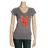 New York Mets Ladies Ash Triblend V-neck Vintage T-shirt