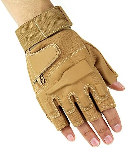 1 Pair Tactical Gloves, ADiPROD Hard knuckle Half Finger/Fingerless Shooting Army Police Airsoft Gear (Brown, X-Large)
