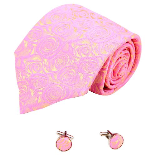 Y & G pink gelb Happy Valentines Day Seide Krawatte Manschettenknöpfe gesetzt A2040