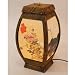 Mulberry Rice Paper Craft Handmade Red Flower Painting Design Art Shade Orange Square Lantern Brown Asian Oriental Decorative Bedside Bedroom Accent Unusual Table Light Lamp
