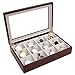 Tech Swiss Pocket Watch Box Display Case Wood Large Compartments Glass Window (Burlwood)