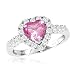 10k White Gold Heart-Shaped Created Pink Sapphire and Round Created White Sapphire Heart Ring