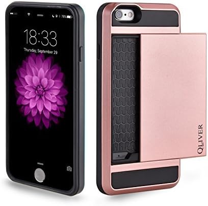 iPhone 6s Case, iPhone 6 Case, Qliver Slim Dual Layer Shockproof Protective Shell, Wallet Cover Case with Card Slot Holder for iPhone 6/6s, 4.7 inch - Rose Gold &amp; Black