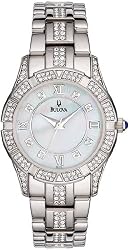 Swarovski Crystal Stainless Steel Dress Mother Of Pearl Roman Numeral Dial