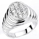 Stunning Solid Sterling Silver Cubic Zirconia Rhodium Plated Men's Ring