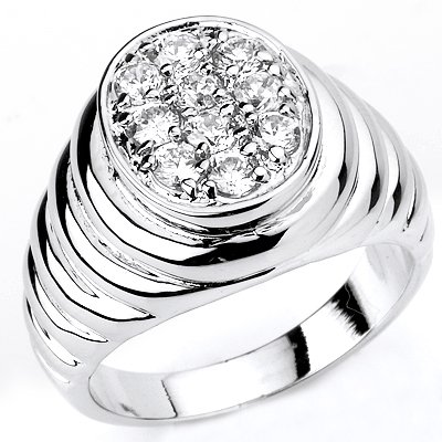 Stunning Solid Sterling Silver Cubic Zirconia Rhodium Plated Men's Ring