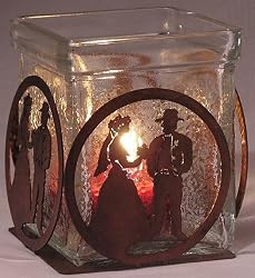 Cowboy Wedding Votive Holder, Textured Glass, Set of 4