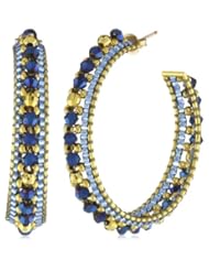 Miguel Ases Gold and Blue Beaded Hoop Earrings
