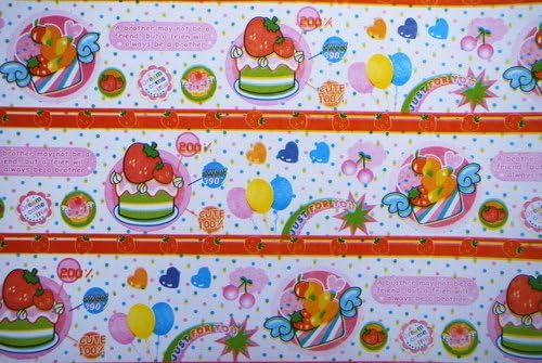 Gift Wrapping Paper - "Cute 100%" Cakes and Fruits