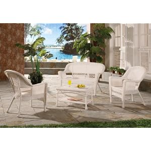 4pc White Resin Wicker Outdoor Patio Furniture Set