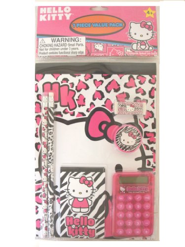 Hello Kitty Stationery Calculator, Pencil Sharpener, Eraser... 7 Pieces Set, age 4+ only