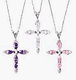 Jewelry : Sterling Silver CZ Accent Cross Necklace Amethyst Color