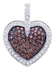 1 cttw 14k White Gold Heart Pendant Cognac Diamond Heart Pendant (Real Diamonds: 1 cttw)
