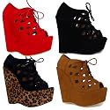 W5D Womens Ladies Faux Suede Sexy High Heel Platform Sexy Caged Lace Up Celebrity Designer Party Day Wedges Shoes Size 3-8