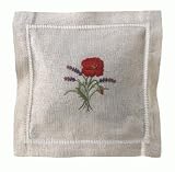 Hand Embroidered Ecru Linen Lavender Sachet, Poppy