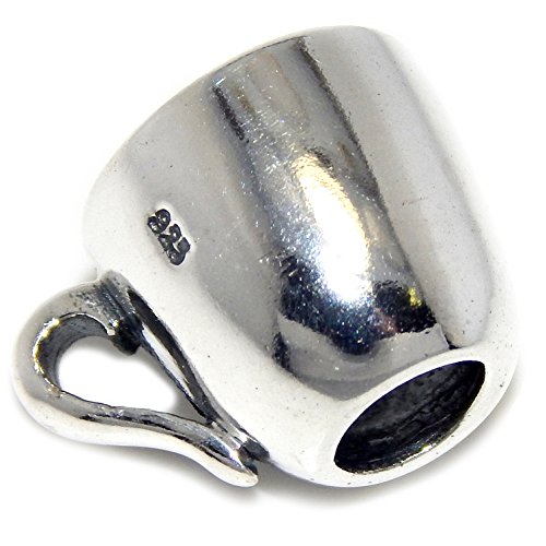925 Solid Sterling Silver Coffee Mug Charm Bead