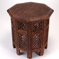 Hand Carved Octagonal Wood Table