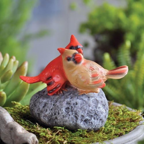 Pair of Cardinal Birds on a Stone Miniature Fairy Accessories Garden Village Pieces
