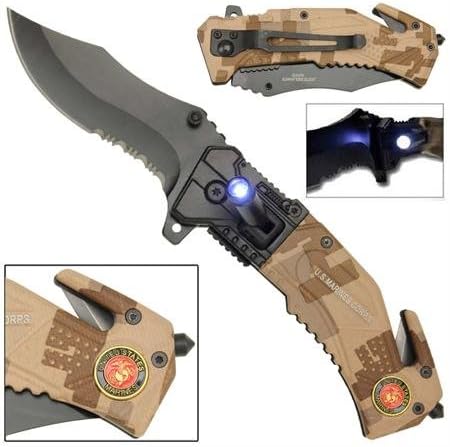 Spring Assist LED Tactical Rescue Knife US Marines